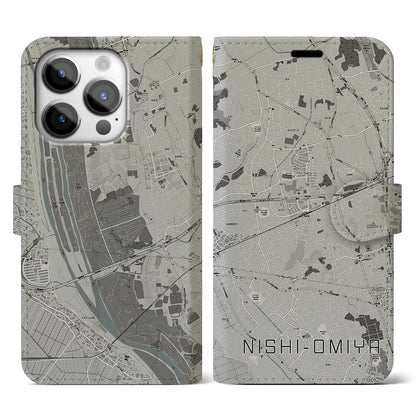 【西大宮（埼玉県）】地図柄iPhoneケース（手帳タイプ）モノトーン・iPhone 14 Pro 用