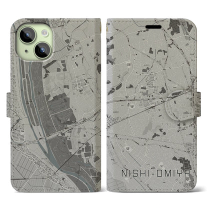 【西大宮（埼玉県）】地図柄iPhoneケース（手帳タイプ）モノトーン・iPhone 15 用