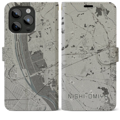 【西大宮（埼玉県）】地図柄iPhoneケース（手帳タイプ）モノトーン・iPhone 15 Pro Max 用