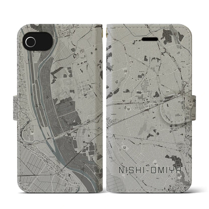 【西大宮（埼玉県）】地図柄iPhoneケース（手帳タイプ）モノトーン・iPhone SE（第3 / 第2世代） / 8 / 7 / 6s / 6 用