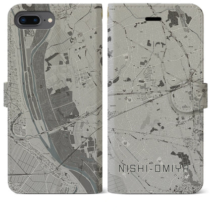 【西大宮（埼玉県）】地図柄iPhoneケース（手帳タイプ）モノトーン・iPhone 8Plus /7Plus / 6sPlus / 6Plus 用