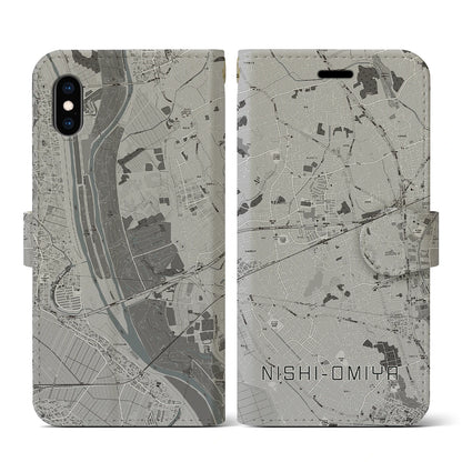 【西大宮（埼玉県）】地図柄iPhoneケース（手帳タイプ）モノトーン・iPhone XS / X 用