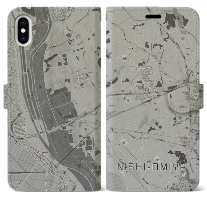 【西大宮（埼玉県）】地図柄iPhoneケース（手帳タイプ）モノトーン・iPhone XS Max 用