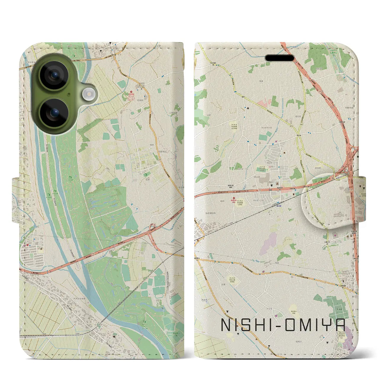 【西大宮（埼玉県）】地図柄iPhoneケース（手帳タイプ）