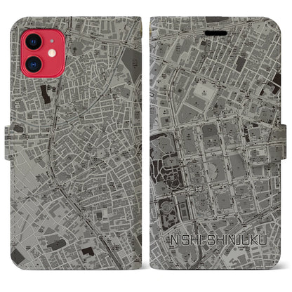【西新宿（東京都）】地図柄iPhoneケース（手帳タイプ）モノトーン・iPhone 11 用