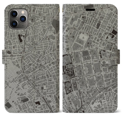 【西新宿（東京都）】地図柄iPhoneケース（手帳タイプ）モノトーン・iPhone 11 Pro Max 用