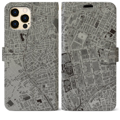 【西新宿（東京都）】地図柄iPhoneケース（手帳タイプ）モノトーン・iPhone 12 Pro Max 用