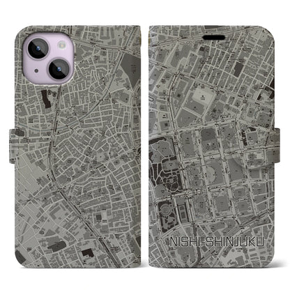 【西新宿（東京都）】地図柄iPhoneケース（手帳タイプ）モノトーン・iPhone 14 用