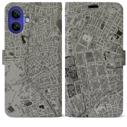 【西新宿（東京都）】地図柄iPhoneケース（手帳タイプ）モノトーン・iPhone 16 Pro Max 用