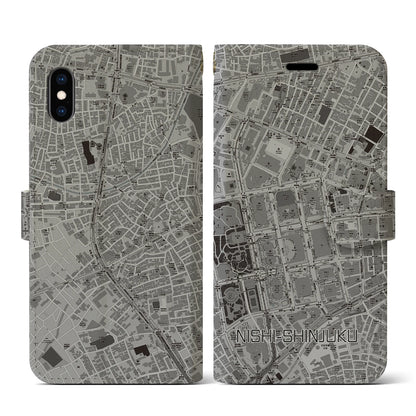 【西新宿（東京都）】地図柄iPhoneケース（手帳タイプ）モノトーン・iPhone XS / X 用