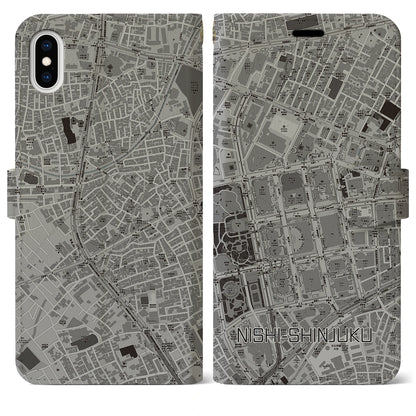 【西新宿（東京都）】地図柄iPhoneケース（手帳タイプ）モノトーン・iPhone XS Max 用