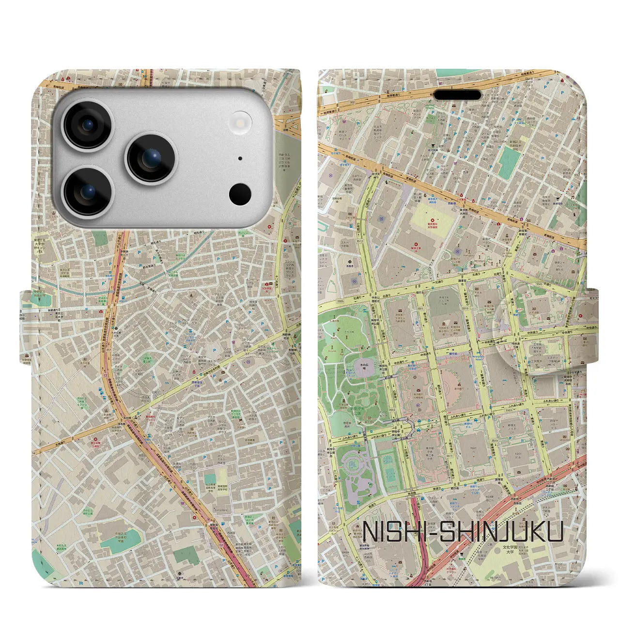 【西新宿（東京都）】地図柄iPhoneケース（手帳タイプ）