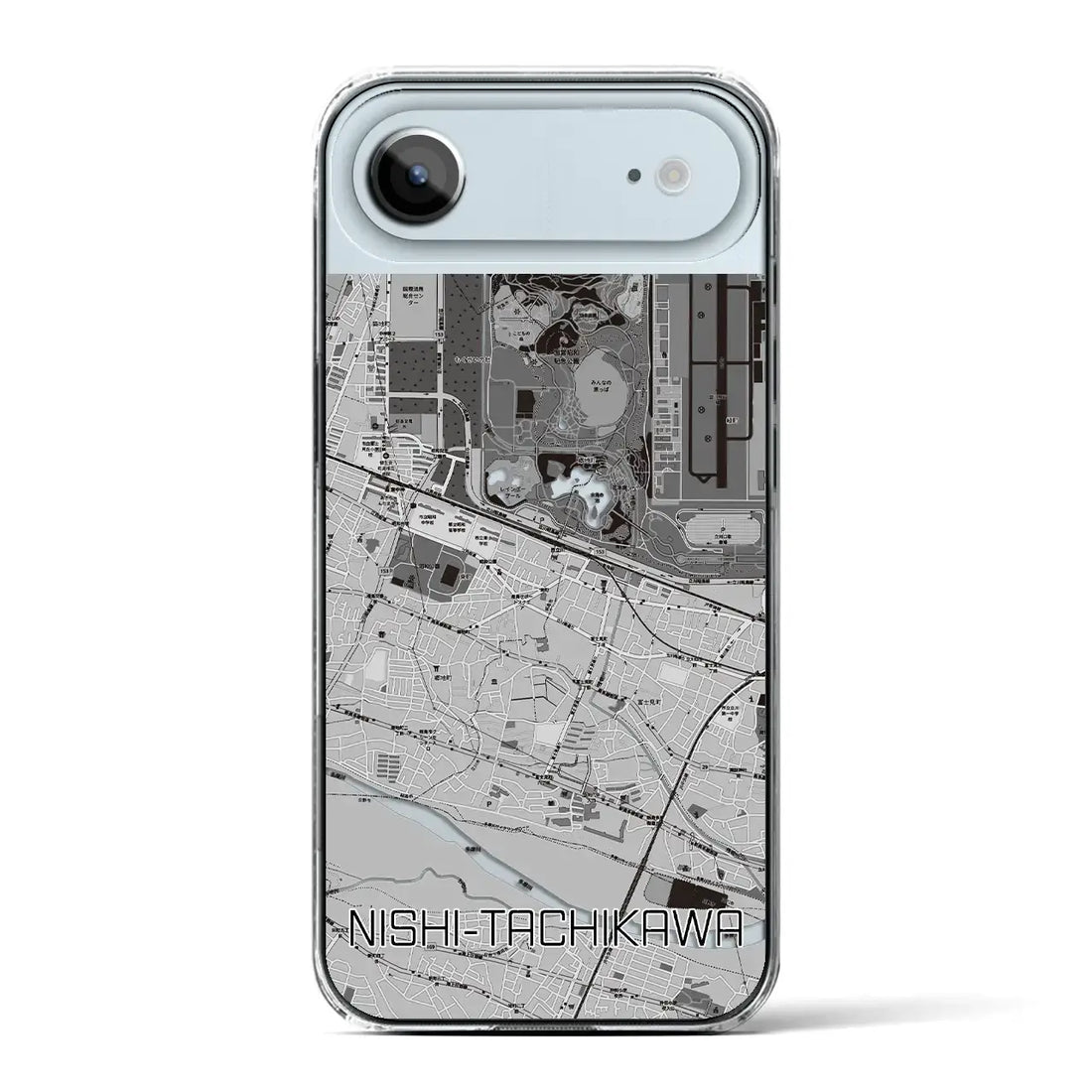 【西立川（東京都）】地図柄iPhoneケース（クリアタイプ）モノトーン・iPhone 17 Pro Max 用