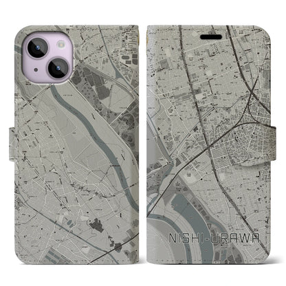 【西浦和（埼玉県）】地図柄iPhoneケース（手帳タイプ）モノトーン・iPhone 14 用