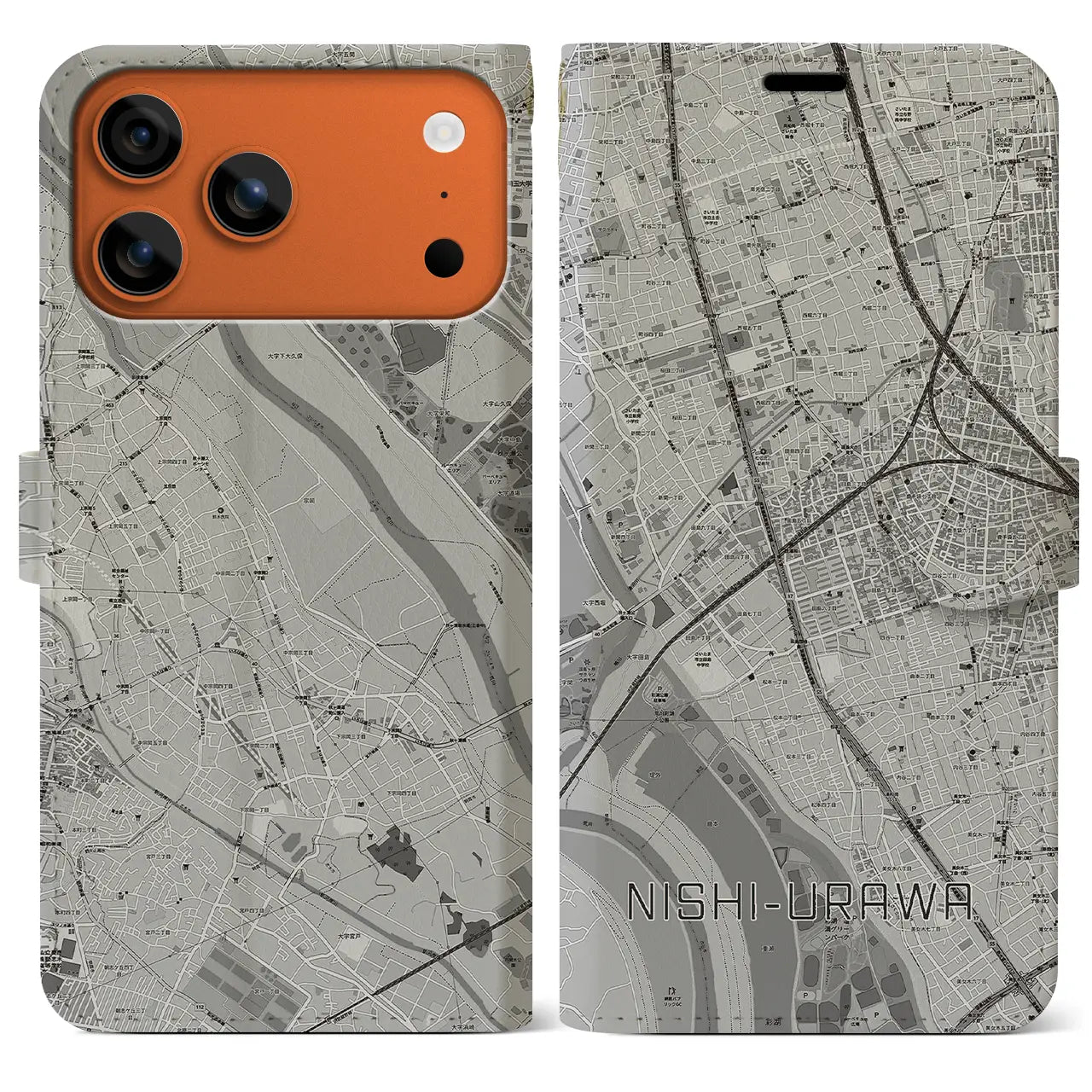 【西浦和（埼玉県）】地図柄iPhoneケース（手帳タイプ）