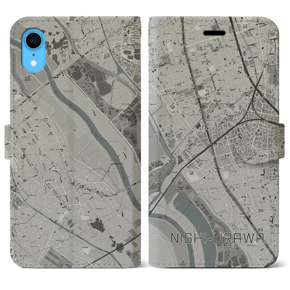 【西浦和（埼玉県）】地図柄iPhoneケース（手帳タイプ）モノトーン・iPhone XR 用