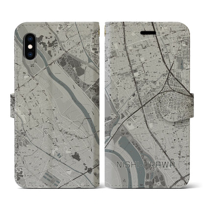 【西浦和（埼玉県）】地図柄iPhoneケース（手帳タイプ）モノトーン・iPhone XS / X 用