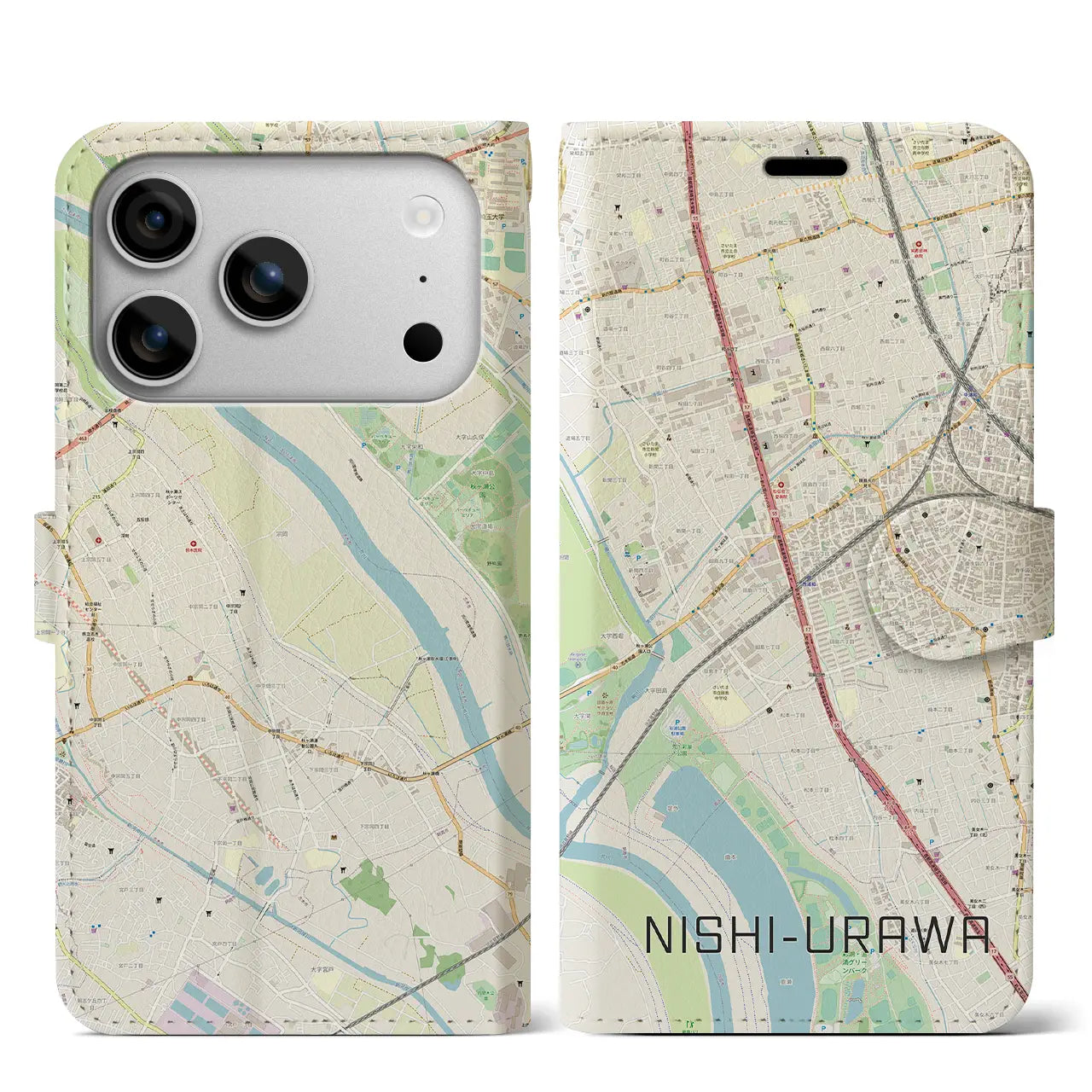 【西浦和（埼玉県）】地図柄iPhoneケース（手帳タイプ）