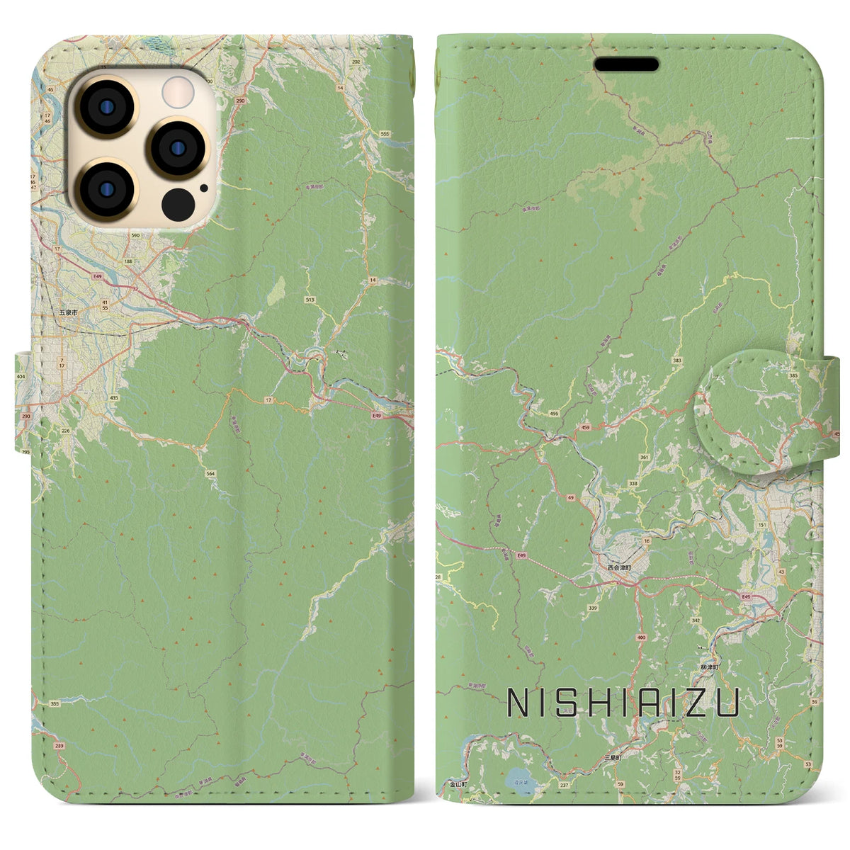 【西会津（福島県）】地図柄iPhoneケース（手帳タイプ）