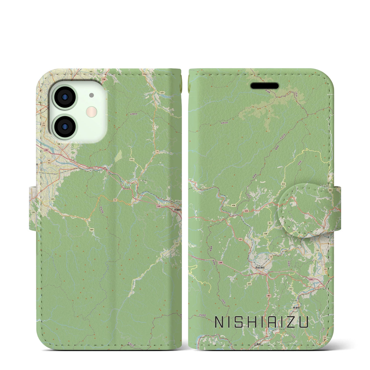 【西会津（福島県）】地図柄iPhoneケース（手帳タイプ）