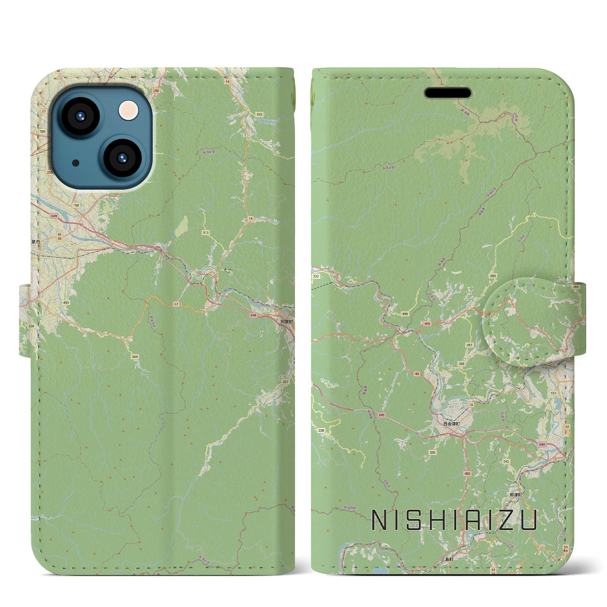 【西会津（福島県）】地図柄iPhoneケース（手帳タイプ）
