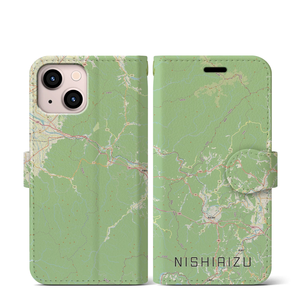 【西会津（福島県）】地図柄iPhoneケース（手帳タイプ）