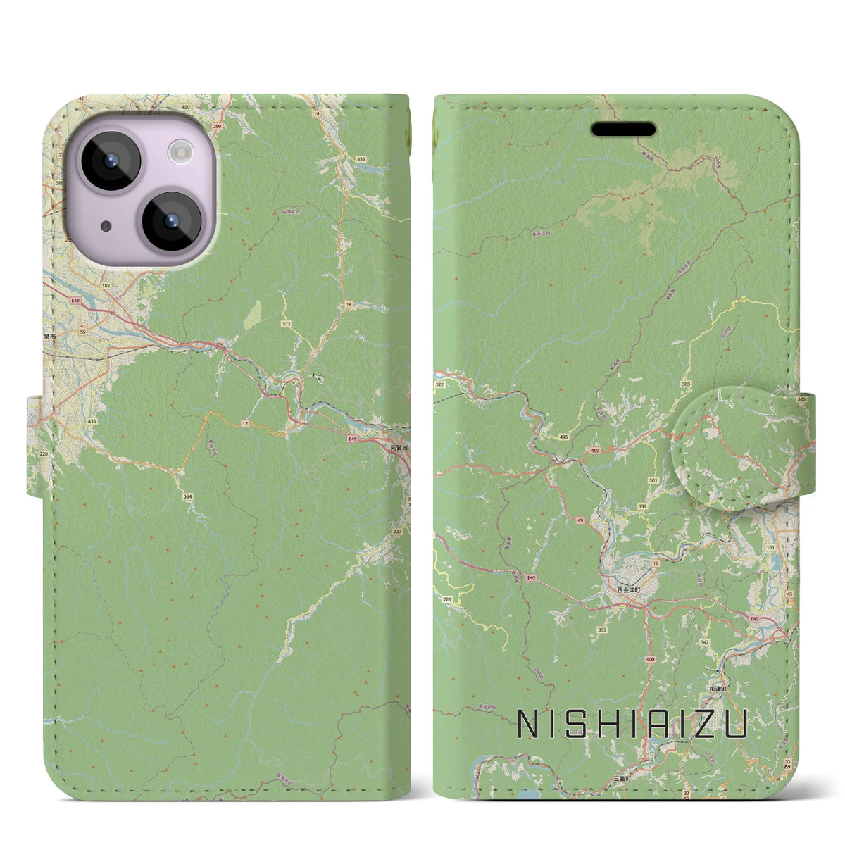 【西会津（福島県）】地図柄iPhoneケース（手帳タイプ）