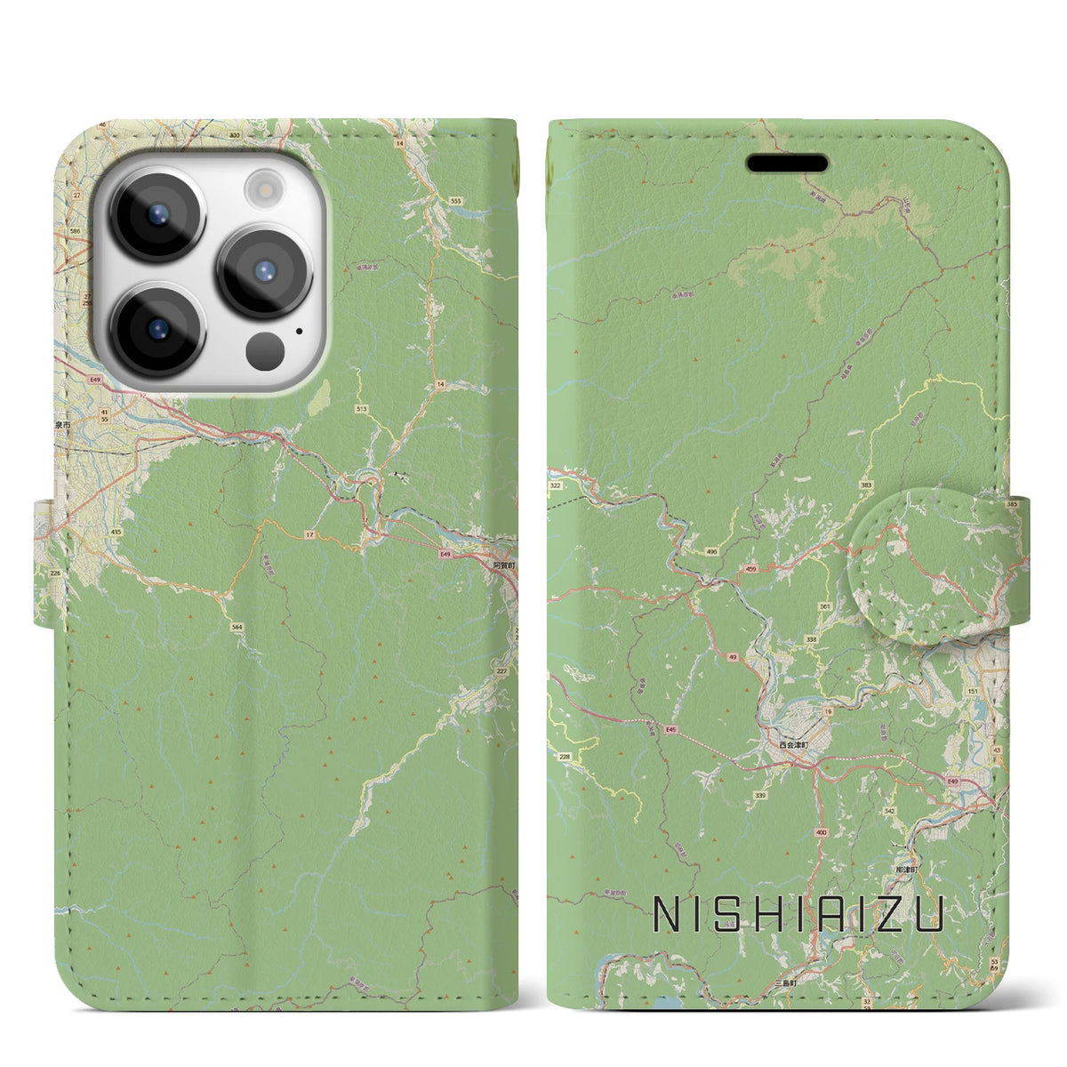 【西会津（福島県）】地図柄iPhoneケース（手帳タイプ）