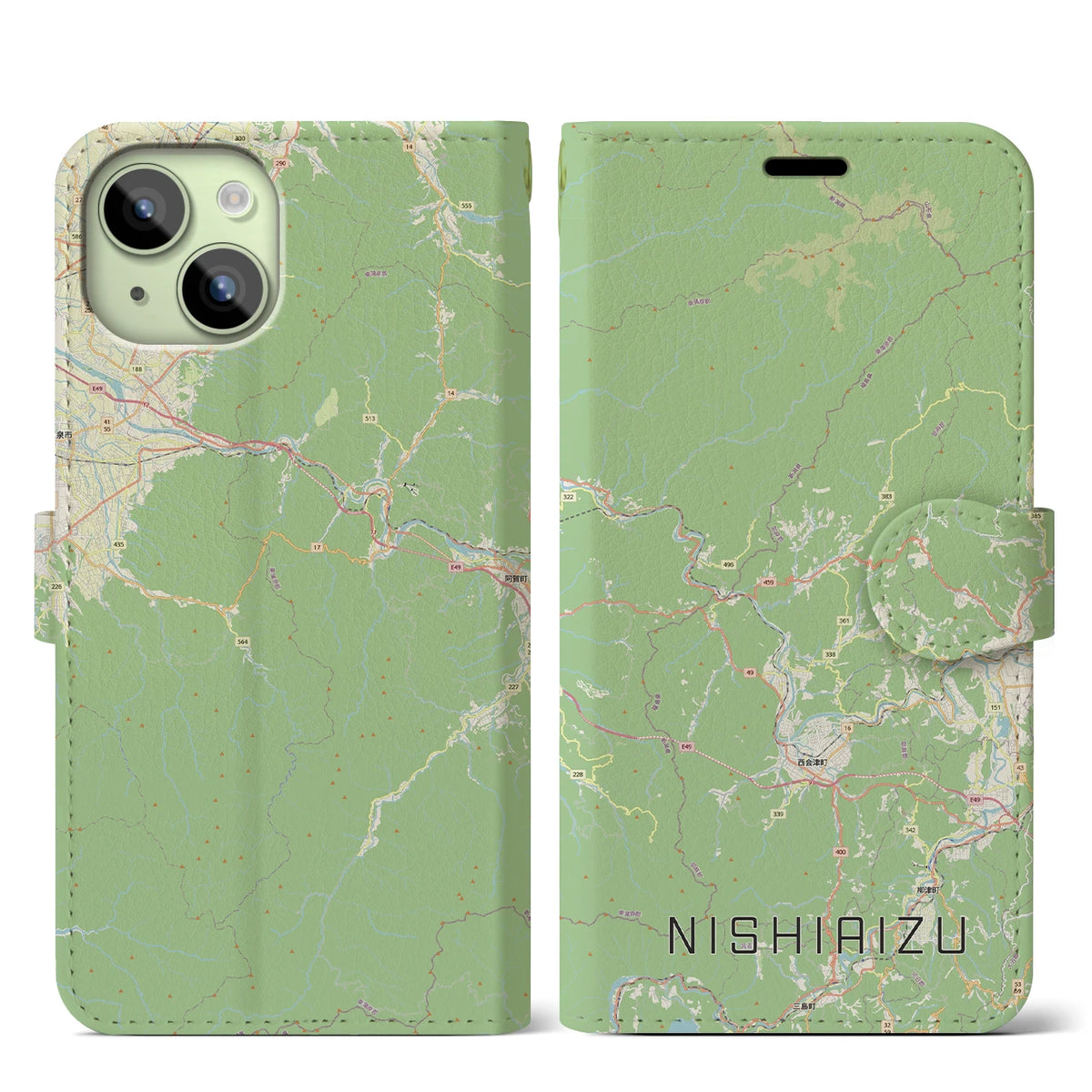 【西会津（福島県）】地図柄iPhoneケース（手帳タイプ）