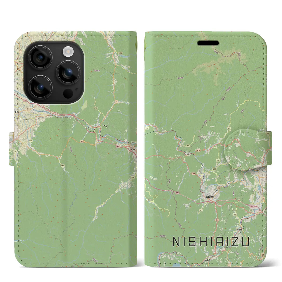 【西会津（福島県）】地図柄iPhoneケース（手帳タイプ）