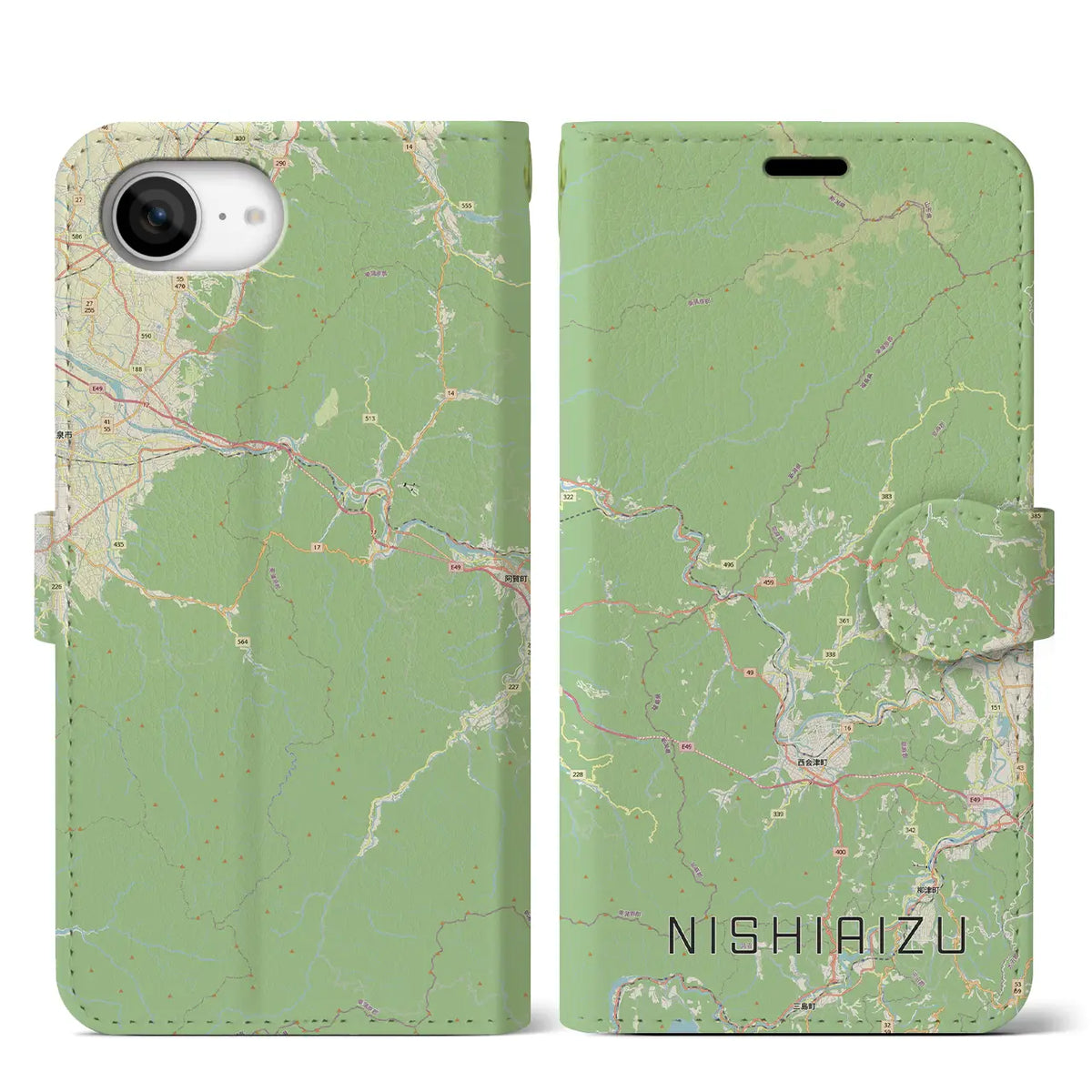 【西会津（福島県）】地図柄iPhoneケース（手帳タイプ）