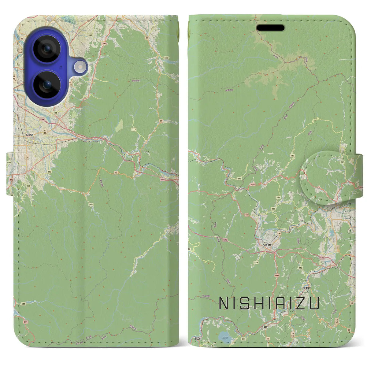 【西会津（福島県）】地図柄iPhoneケース（手帳タイプ）
