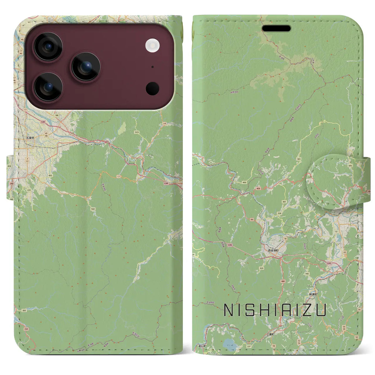 【西会津（福島県）】地図柄iPhoneケース（手帳タイプ）