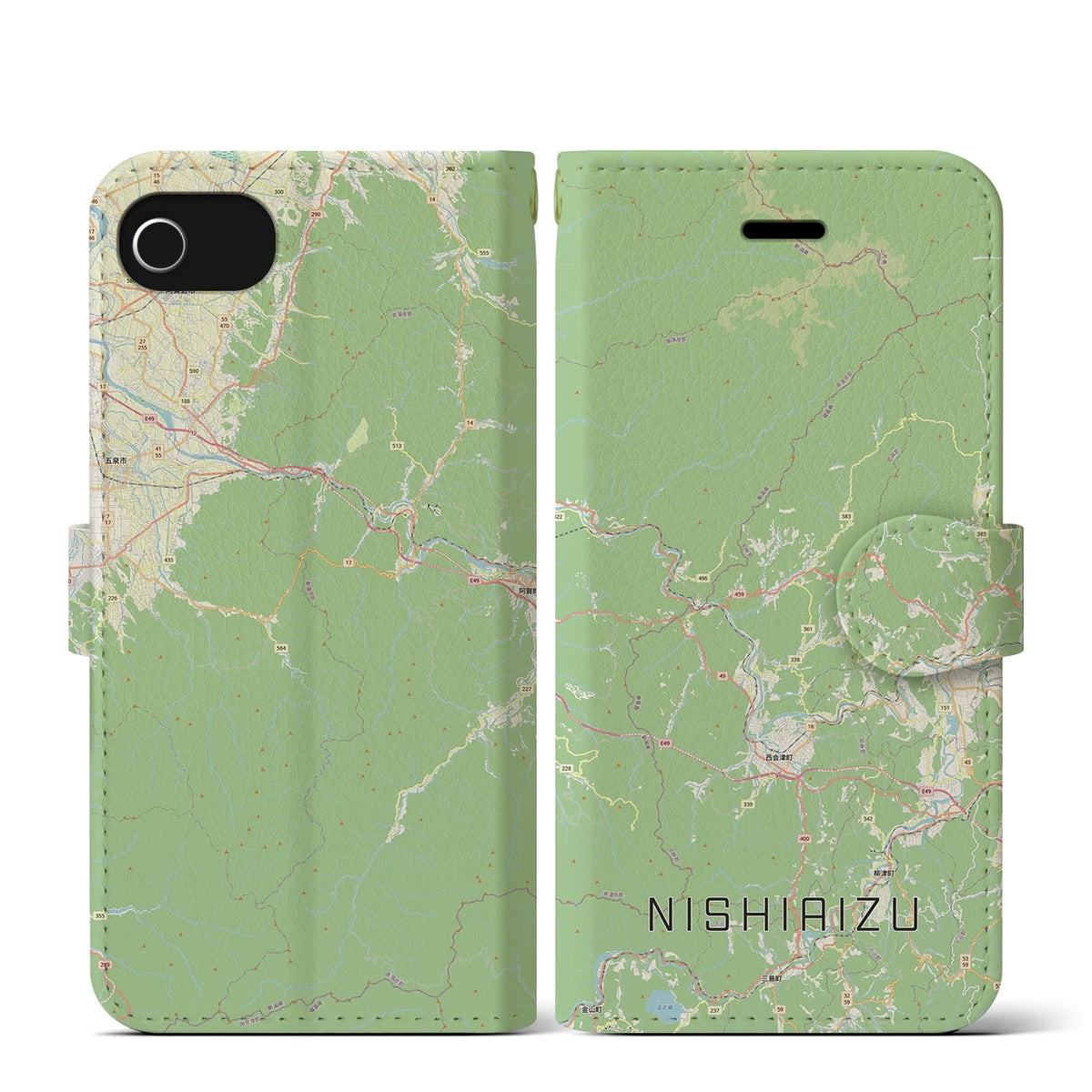 【西会津（福島県）】地図柄iPhoneケース（手帳タイプ）
