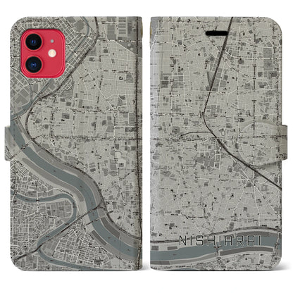 【西新井（東京都）】地図柄iPhoneケース（手帳タイプ）モノトーン・iPhone 11 用