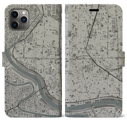 【西新井（東京都）】地図柄iPhoneケース（手帳タイプ）モノトーン・iPhone 11 Pro Max 用
