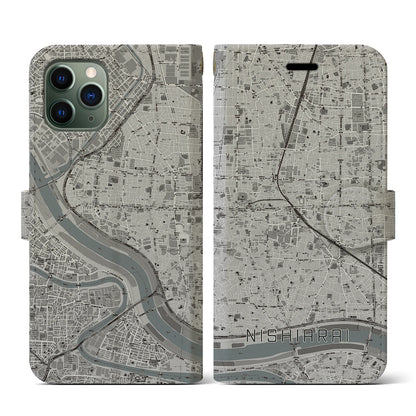 【西新井（東京都）】地図柄iPhoneケース（手帳タイプ）モノトーン・iPhone 11 Pro 用