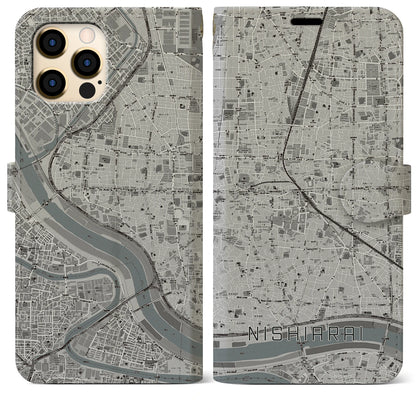 【西新井（東京都）】地図柄iPhoneケース（手帳タイプ）モノトーン・iPhone 12 Pro Max 用