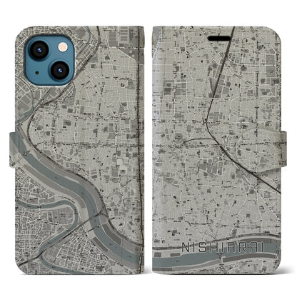 【西新井（東京都）】地図柄iPhoneケース（手帳タイプ）モノトーン・iPhone 13 用