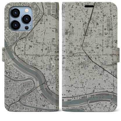 【西新井（東京都）】地図柄iPhoneケース（手帳タイプ）モノトーン・iPhone 13 Pro Max 用