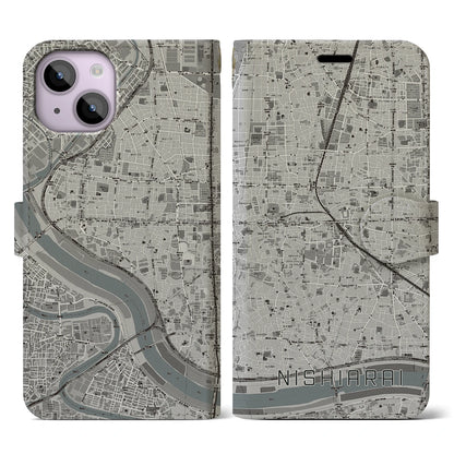 【西新井（東京都）】地図柄iPhoneケース（手帳タイプ）モノトーン・iPhone 14 用