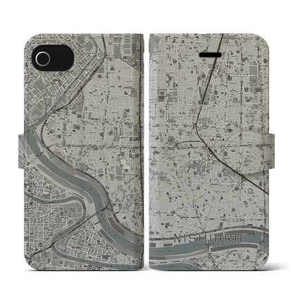 【西新井（東京都）】地図柄iPhoneケース（手帳タイプ）モノトーン・iPhone SE（第3 / 第2世代） / 8 / 7 / 6s / 6 用