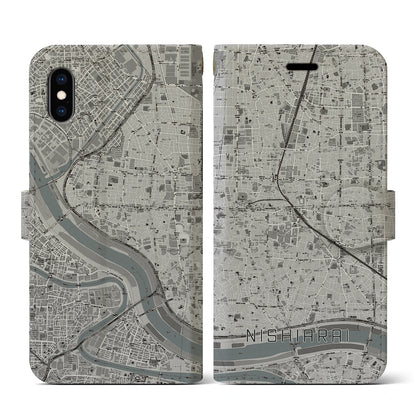 【西新井（東京都）】地図柄iPhoneケース（手帳タイプ）モノトーン・iPhone XS / X 用