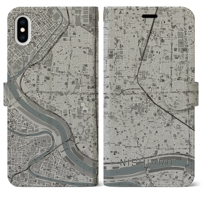 【西新井（東京都）】地図柄iPhoneケース（手帳タイプ）モノトーン・iPhone XS Max 用