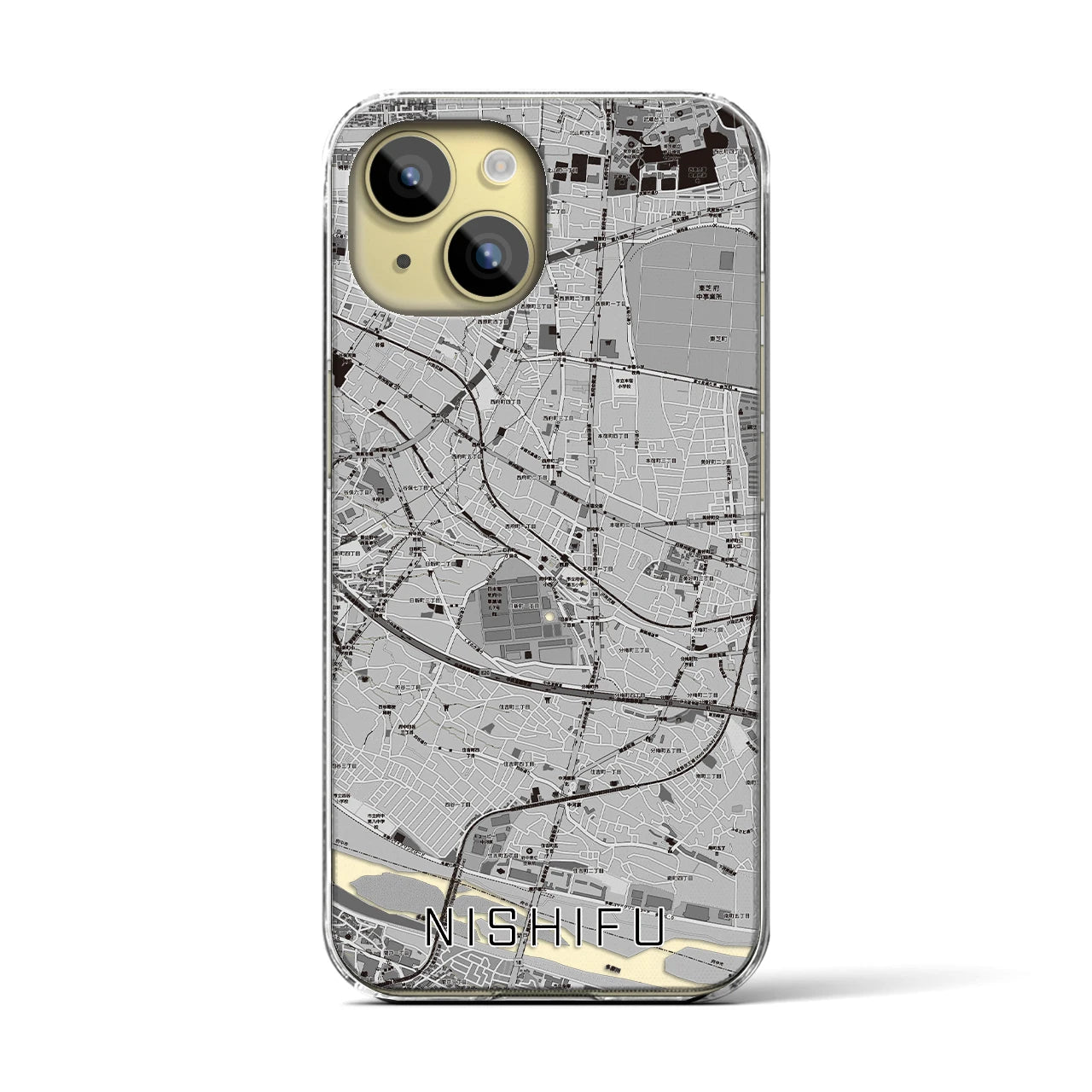 【西府（東京都）】地図柄iPhoneケース（クリアタイプ）