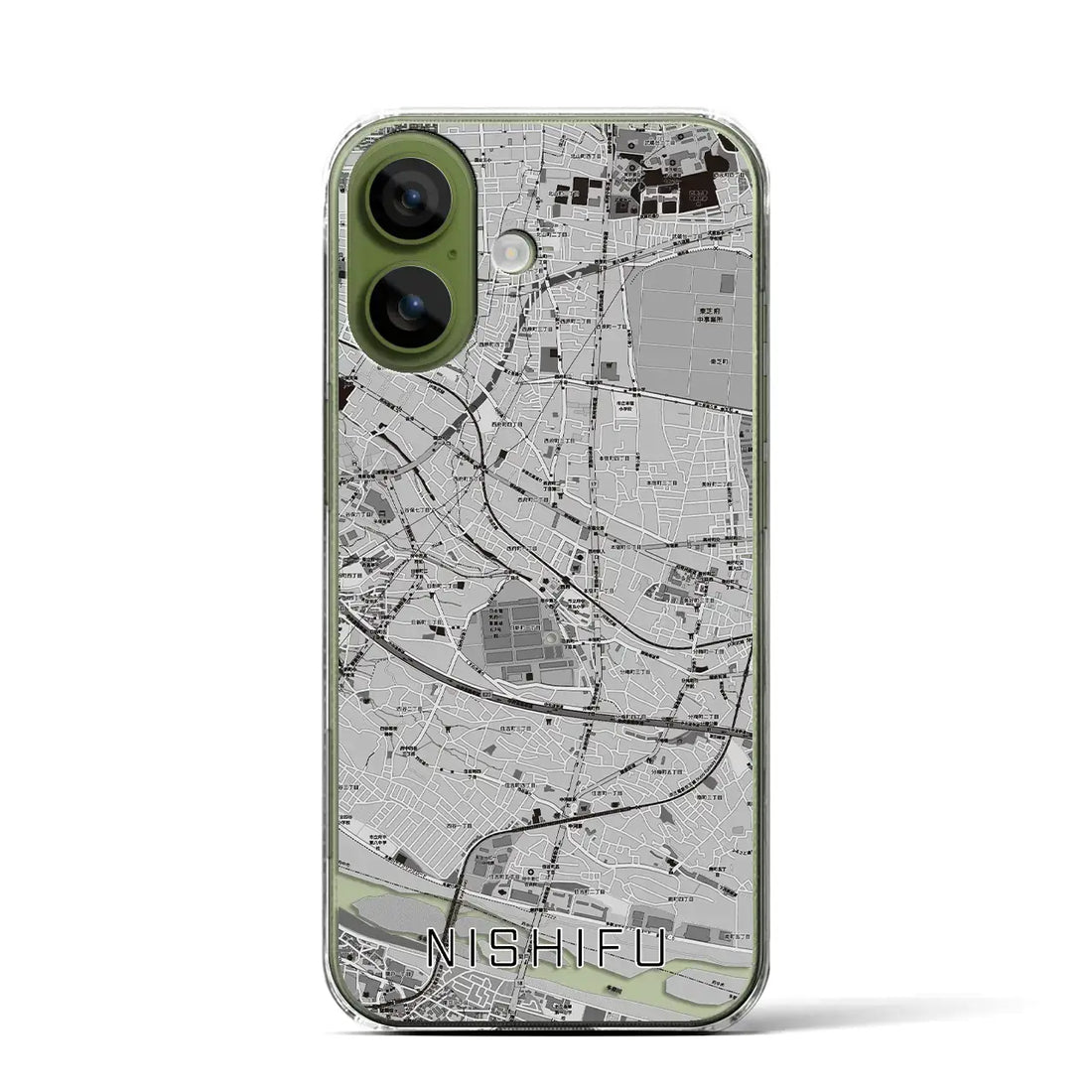 【西府(東京都)】地図柄iPhoneケース(クリアタイプ)モノトーン・iPhone 17 Pro Max 用