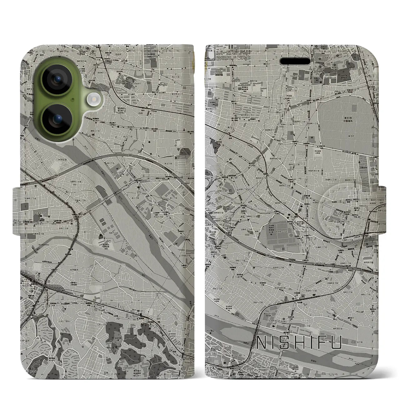 【西府（東京都）】地図柄iPhoneケース（手帳タイプ）