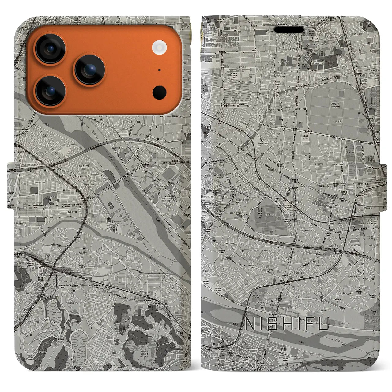 【西府（東京都）】地図柄iPhoneケース（手帳タイプ）