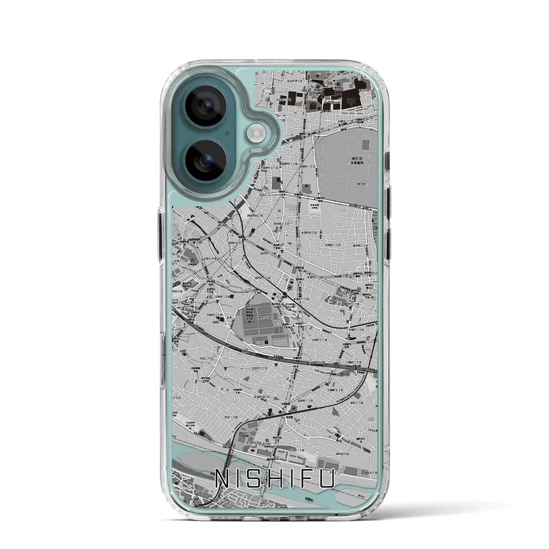 【西府（東京都）】地図柄iPhoneケース（MagSafeタイプ）モノトーン・iPhone 16 Pro 用