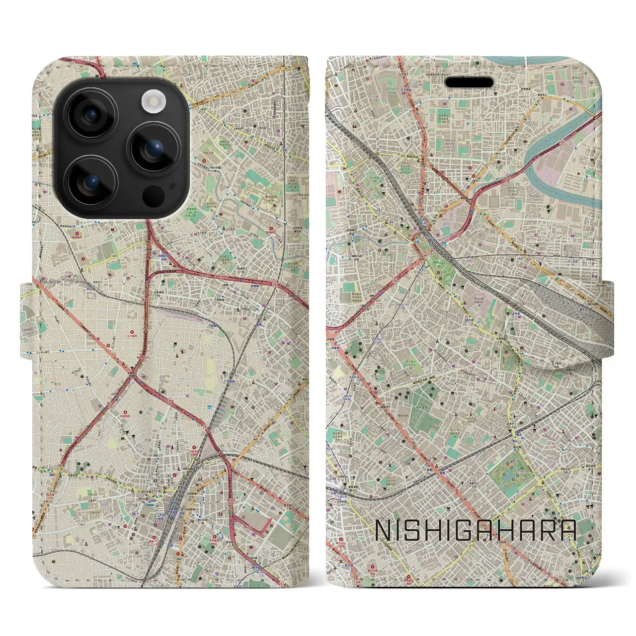 【西ケ原（東京都）】地図柄iPhoneケース（手帳タイプ）ナチュラル・iPhone 16 用